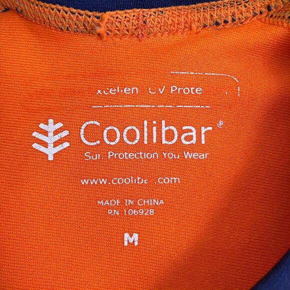 Coolibar Mens Sz M UPF 50+ Aqua Suntect Rashguard Long Sleeve Shirt Orange Navy - Picture 13 of 16